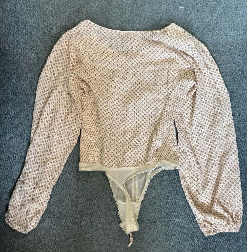 Free People Sunny Meadows Long Sleeve Tie Front Bodysuit L